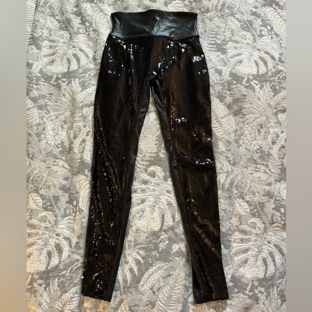Spanx sequin leather leggings